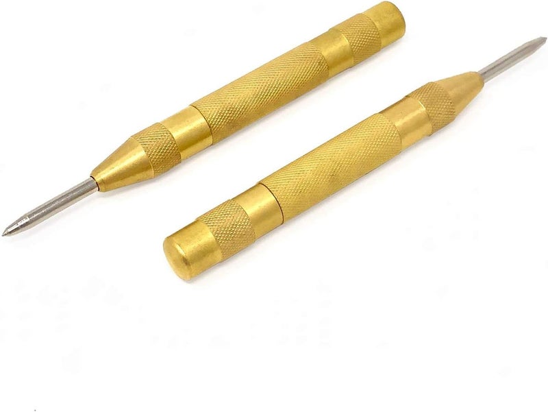 SANDOR Automatic Center Punch - 5 inch Brass Spring Loaded Center Hole Punch with Adjustable Tension, Hand Tool for Metal or Wood - Pack of 2 - Image 1